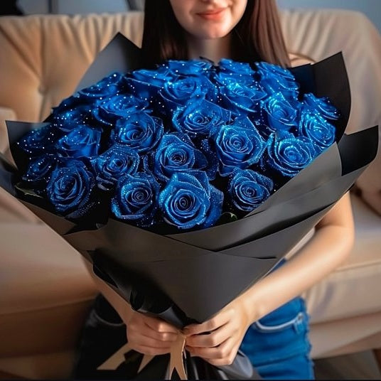 💕Glitter Blue Rose Bouquet💕 - An Ideal Expression of Love(Ships Within 24 Hours - Buy More Save More) | Valentines Flower Couple Anniversary Gift