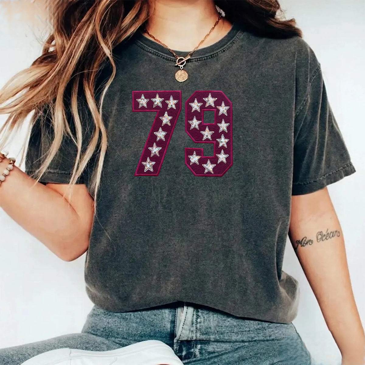 Custom Team Number with Stars Washed Sweatshirt – Personalized Numbers