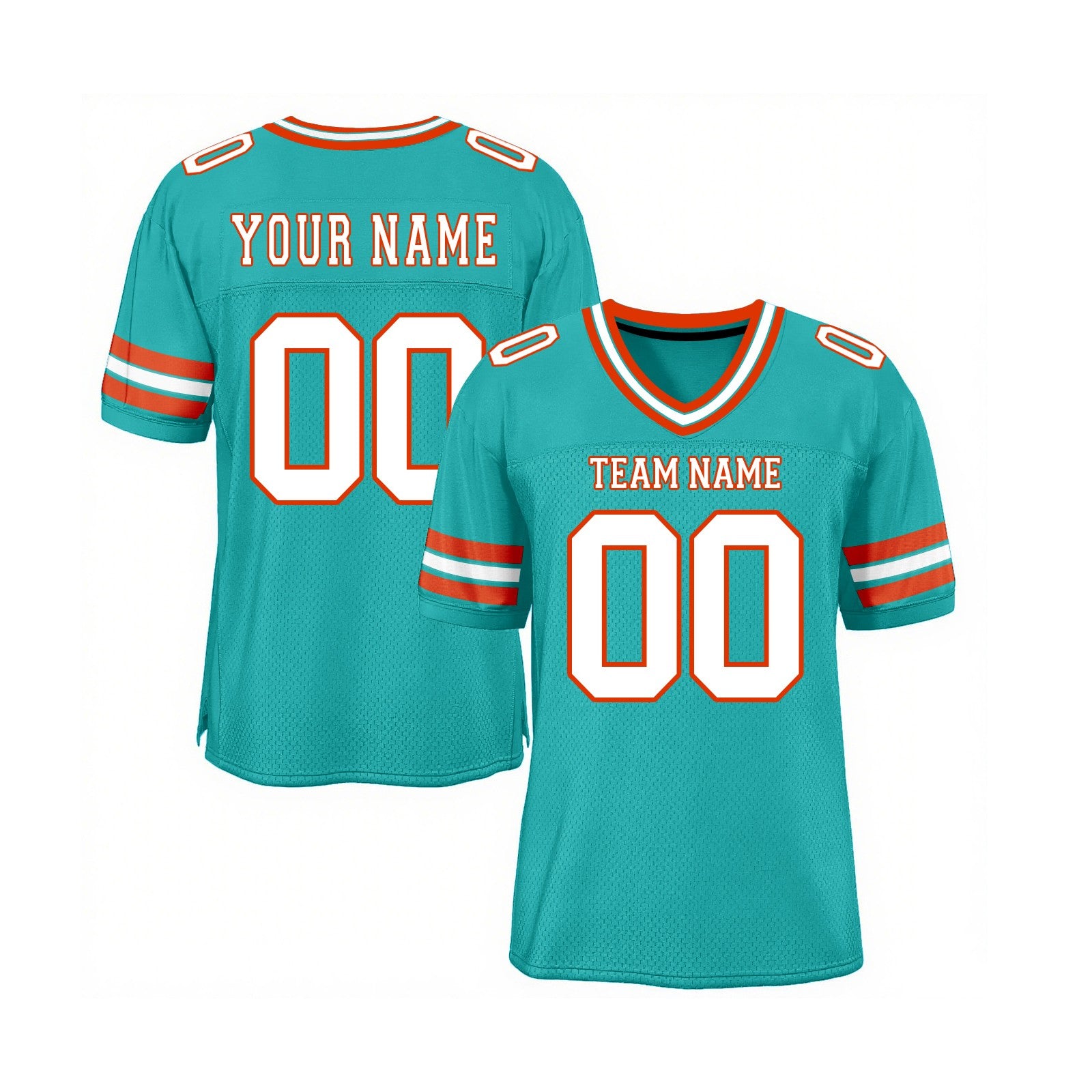 Custom Aqua White-Orange Mesh Classic Style Authentic Sports Football Jersey