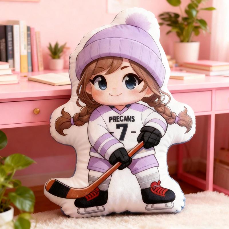 Personalized Cute Ice Hockey Pillow with Custom Details for Kids Girls