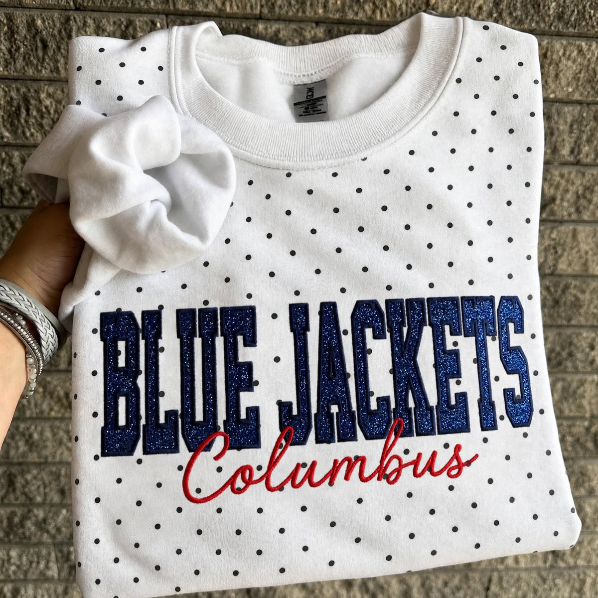 Custom Hockey Team Glitter & Embroidered Polka Dot Sweatshirt – Game Day Spirit Wear | Gifts for Sports Mom