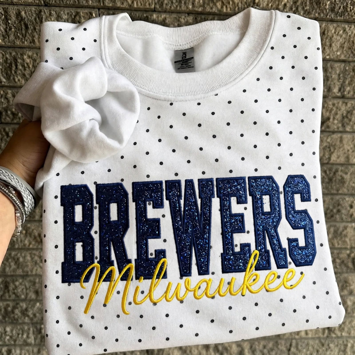 Custom Embroidered Baseball Team Glitter Vinyl Polka Dot Sweatshirt - Game Day Best Gear | Baseball Lover Gift