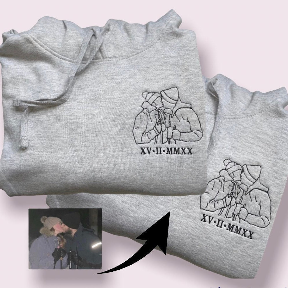 Personalized Embroidered Outline Roman Numerals Sweatshirt | Couple Anniversary Gift