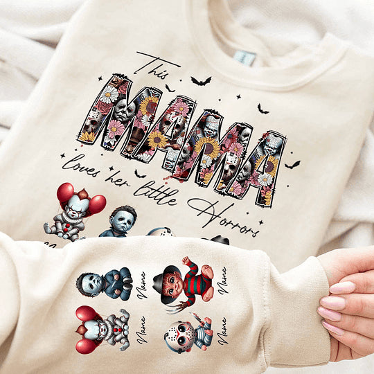 Personalized This Mama Loves Her Little Horrors Spooky Season Halloween Sweatshirt With Kids Name