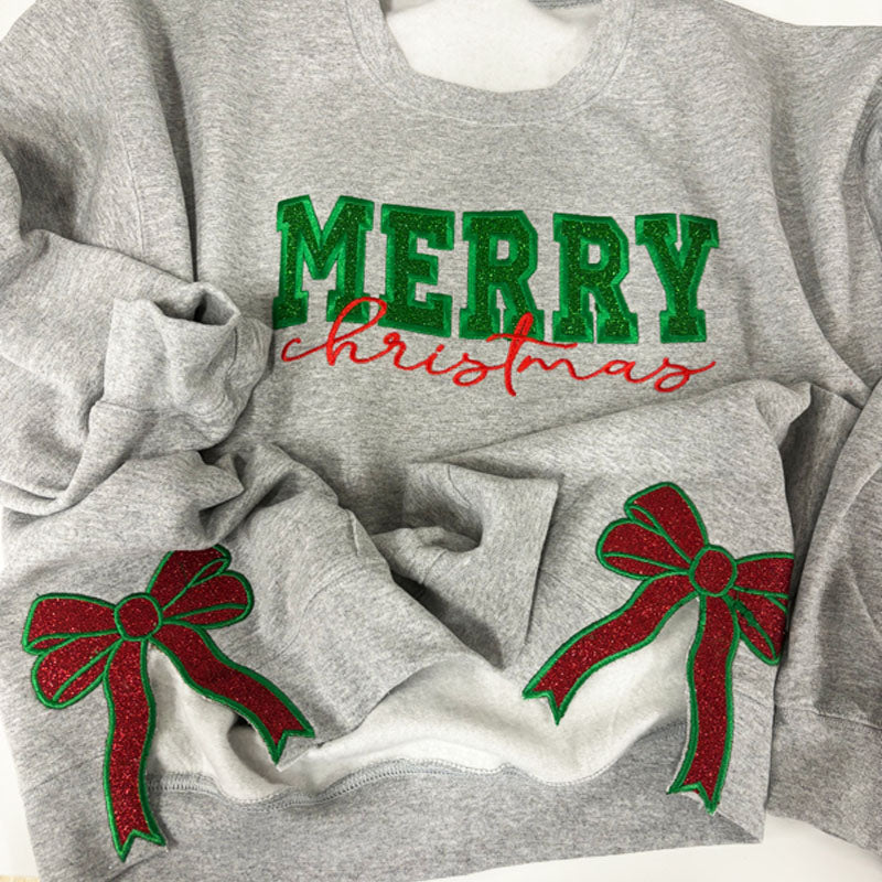 Personalized Green/Red Merry Christmas Bow Side Sweatshirt