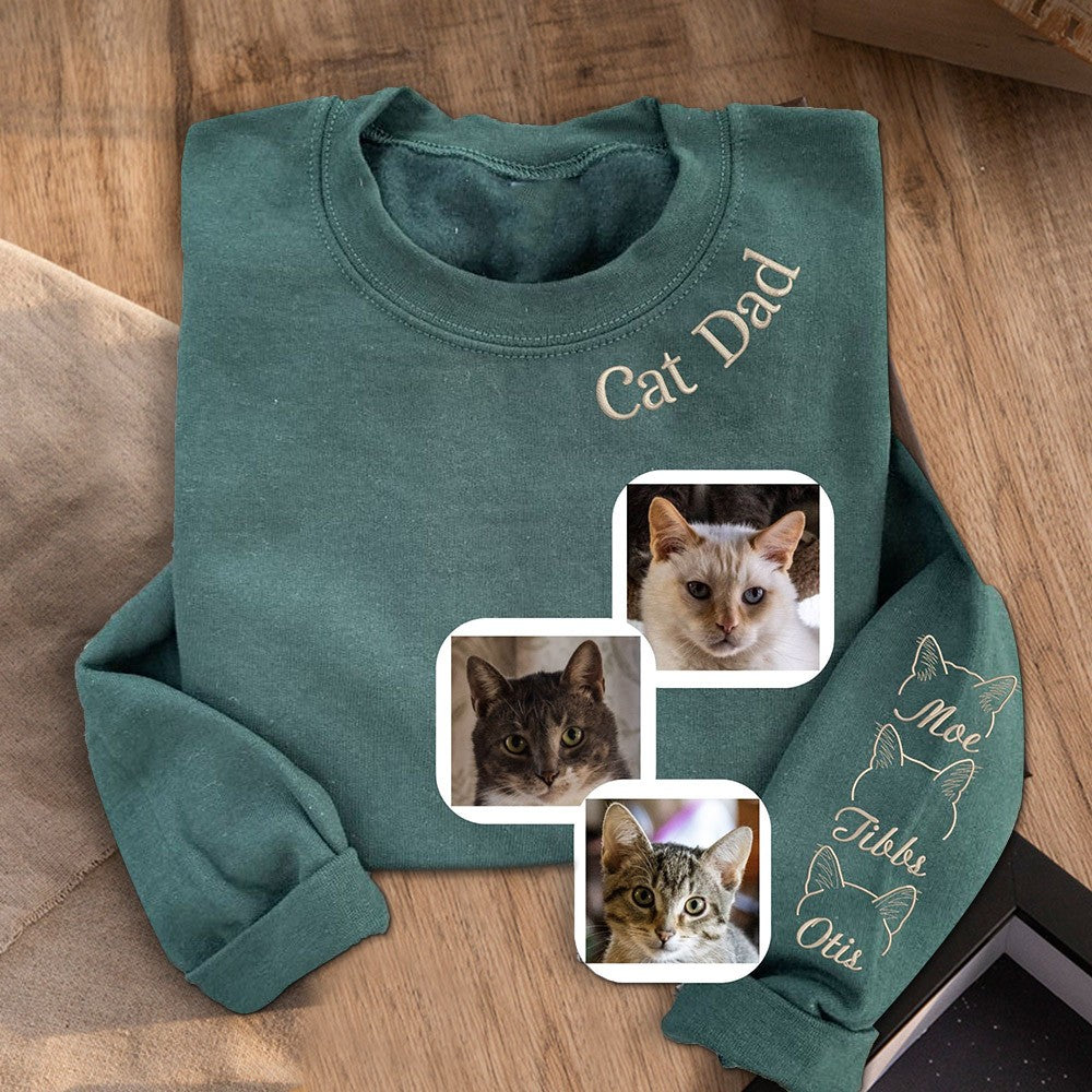 Custom Cat Dad Neckline Embroidered Sweatshirt Hoodie For Pet Lover | Father's Day Gifts