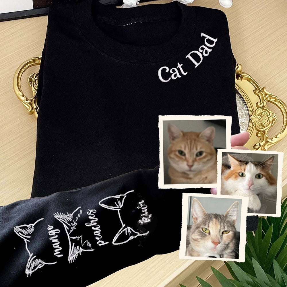 Custom Cat Dad Neckline Embroidered Sweatshirt Hoodie For Pet Lover | Father's Day Gifts