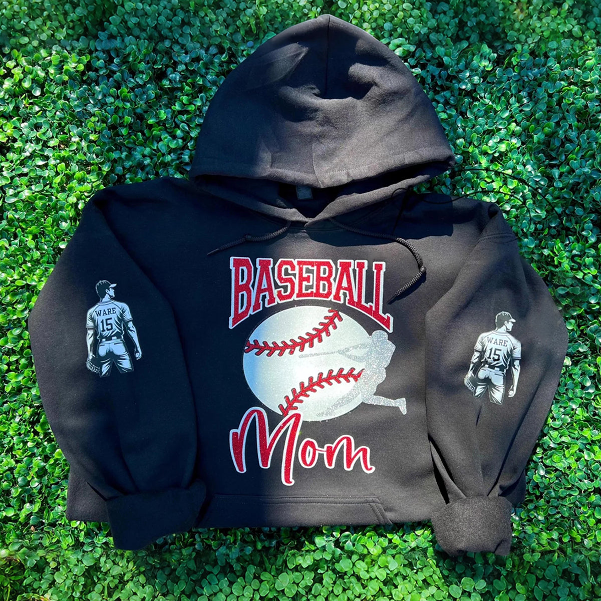 Custom Baseball Glitter Mom Hoodie School Spirit Baseball Girlfriend Sister Hoodie with Name Photo Number