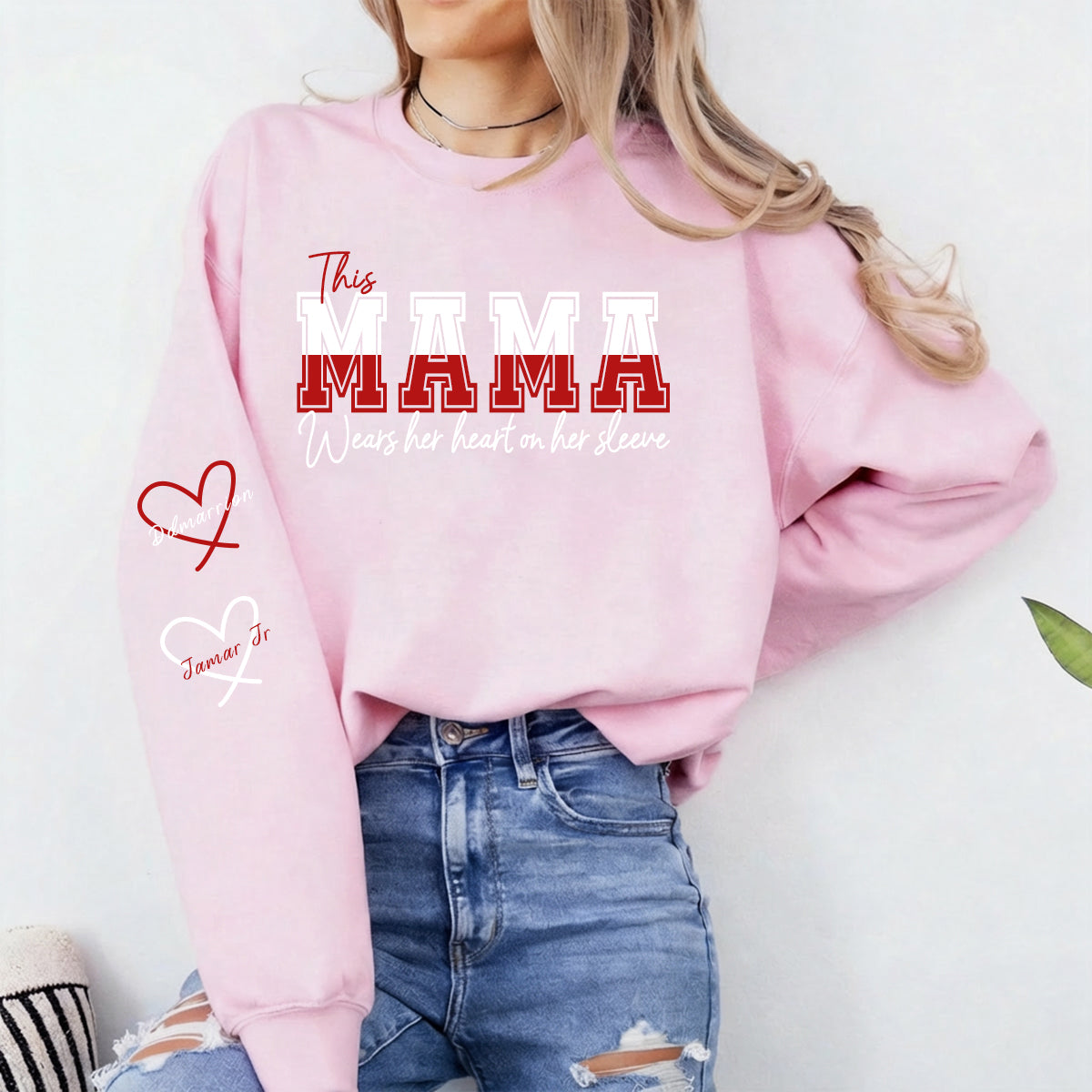 Wear Your Heart on Your Sleeve – Personalized Split Mama Sweatshirt with Kids’ Names | Mother's Day Gift