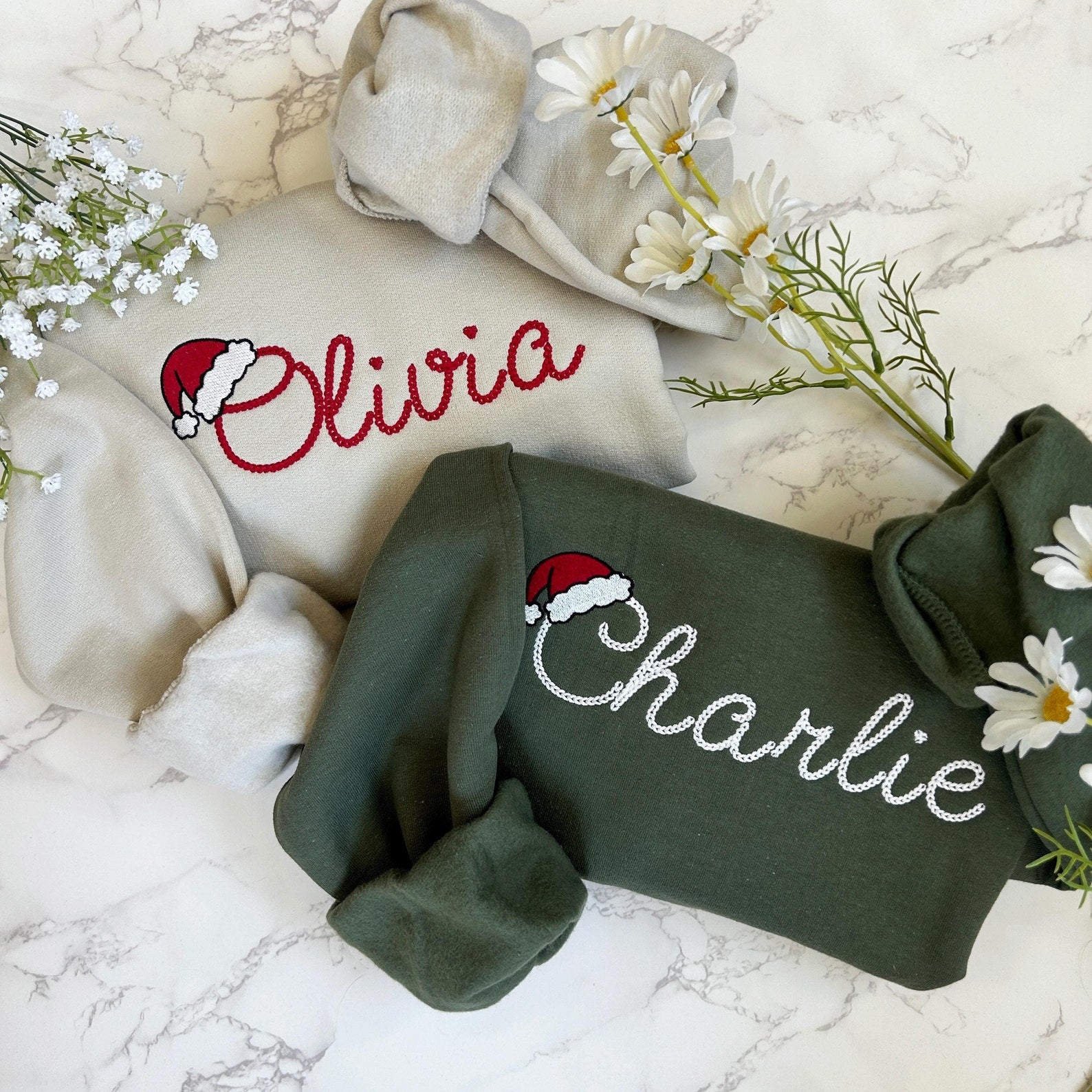 Personalized Embroidered Name Christmas Sweatshirt Matching Family Holiday Gift