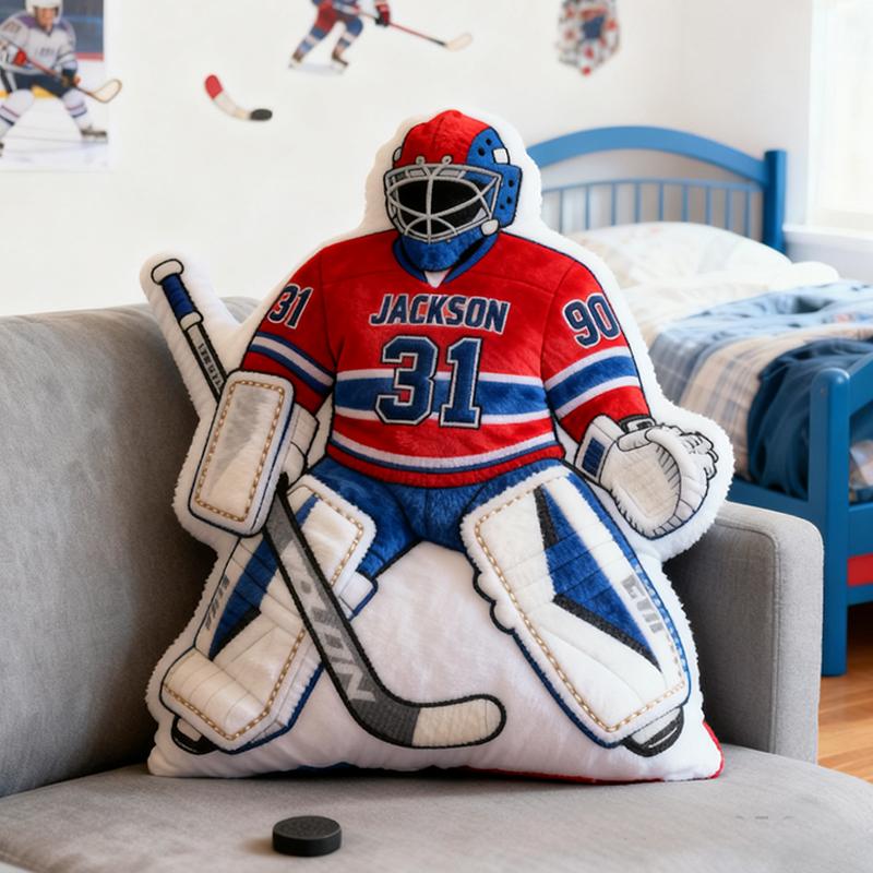 Personalized Ice Hockey Goalie-Shaped Pillow with Custom Name and Numb ...