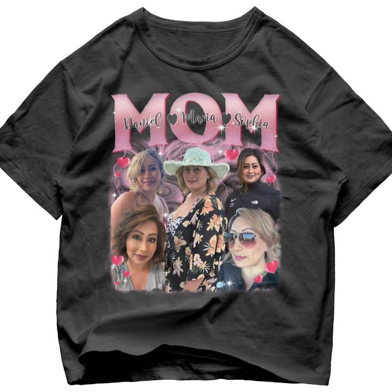 Custom Vintage Mom Photo Tee with Heart, Personalized Mama T-shirt Gift for Mother's Day