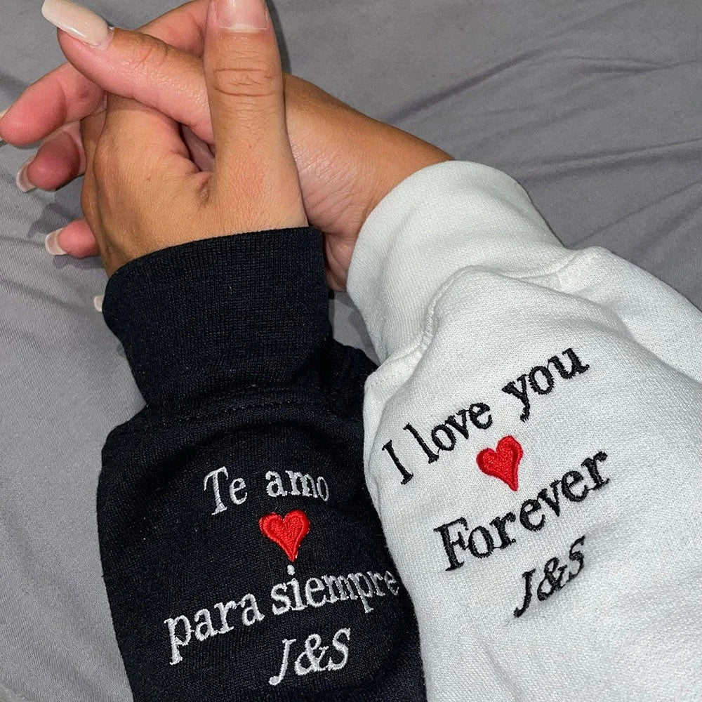 Custom Embroidered Roman Numeral Date Sweatshirt Initial on Sleeve | Valentines Couples Gift 1st Anniversary gift