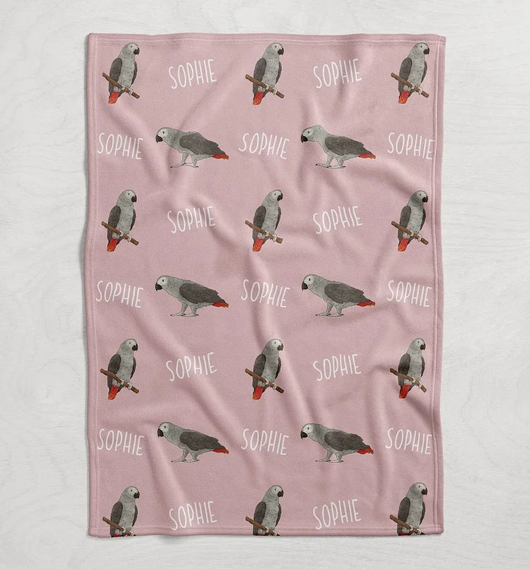 Custom Name Bird Blanket, Personalized Parrot Blanket, Animal Themed Gifts