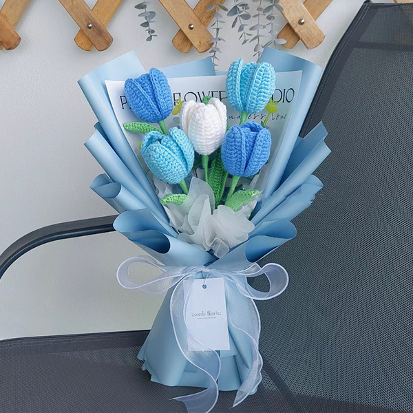 Crochet Flowers Bouquet Handmade, Mother's Day Gift, Tulip for Anniversary