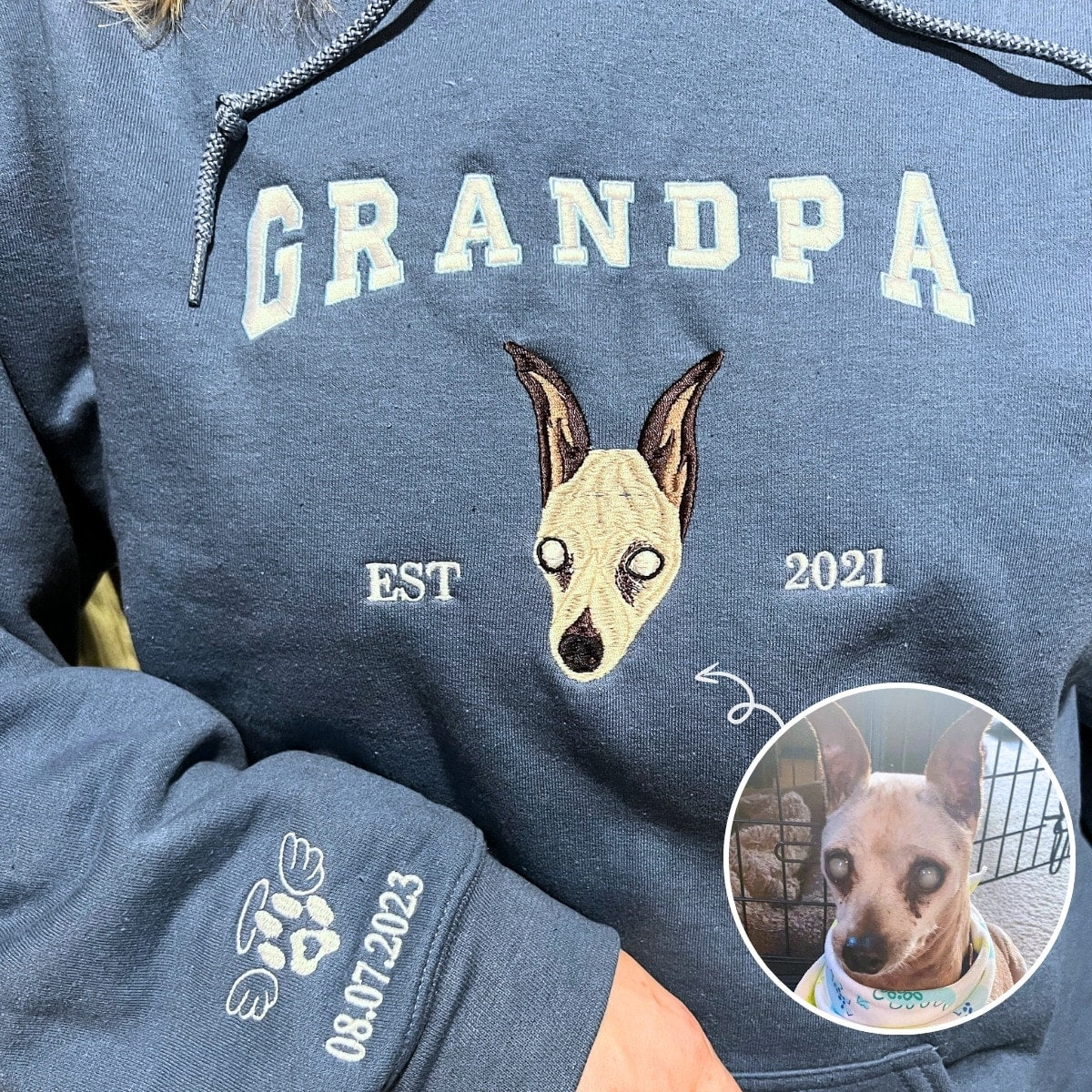 Custom Embroidered Sweatshirt with Dog Face Varsity from Photo | Gift for Dog Lovers