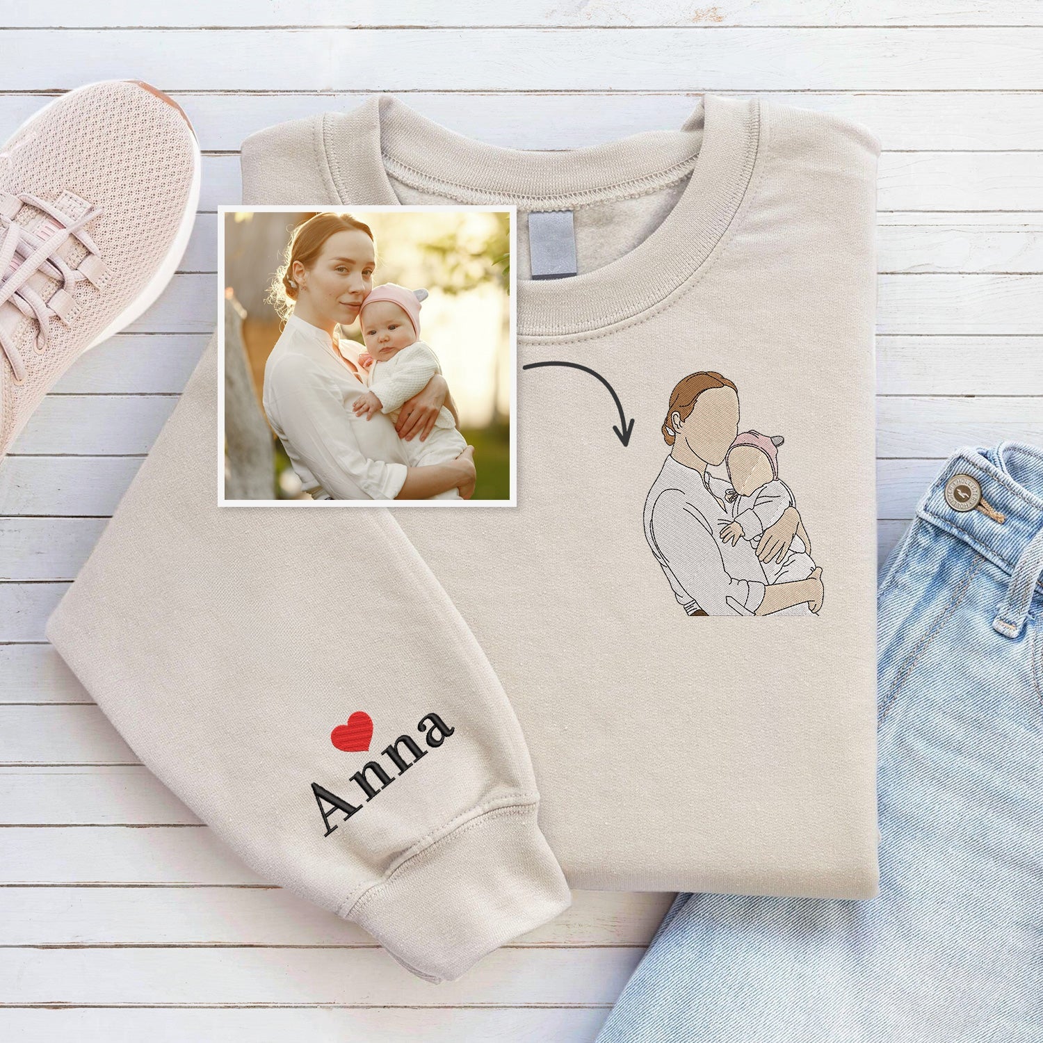 Custom Mom and Daughter/Son Embroidered Sweatshirt for Mother's Day
