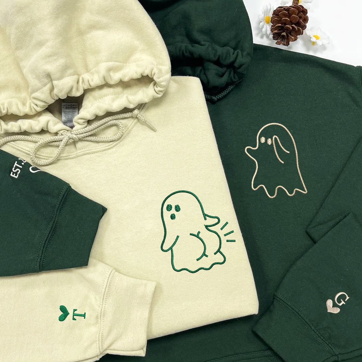 Custom Embroidered Cute Sassy Ghost Matching Hoodies for Couples | Couple Anniversary Gift