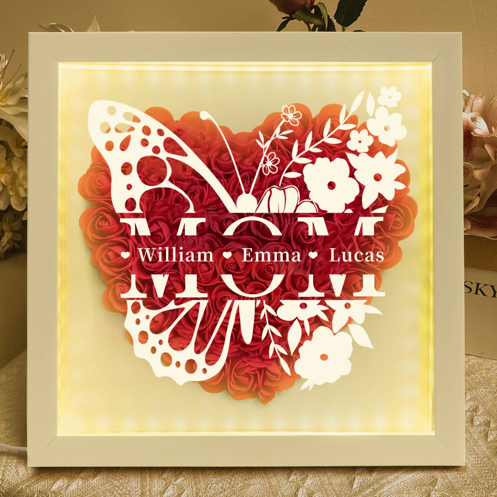 A Love That Lives On - Personalized Flower Shadow Box LED Light - A Heartfelt Memorial Gift With Butterflies | Mother's Day Gifts