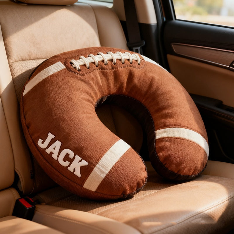 Personalized Football U-Shaped Pillow With Custom Name For Sports Fans And Travelers