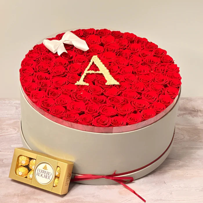 Circle Glitter Rose Box With Initial Couple Gift