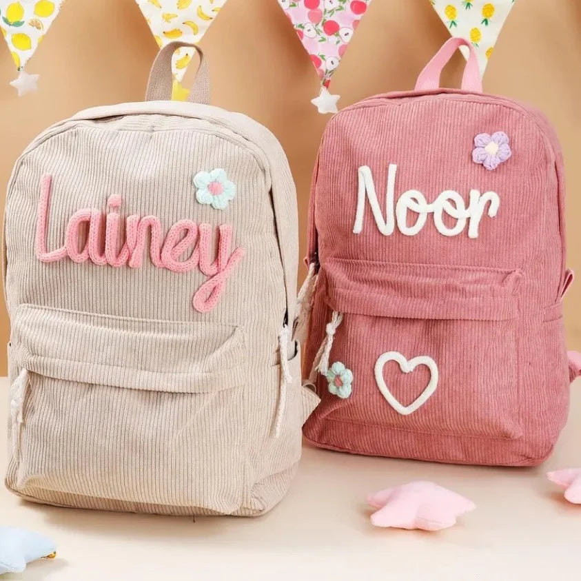 Personalized Kids Backpack – Custom Name Corduroy Book Bag for School, Dance & Gifts