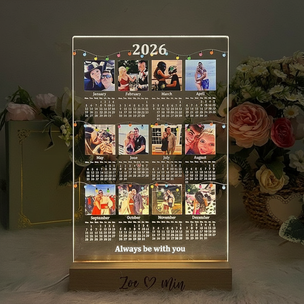 Custom 2026 Calendar LED Light Box with Photo | Couple Anniversary Gift | Valentine's Day gift for Boyfriend&Girlfriend