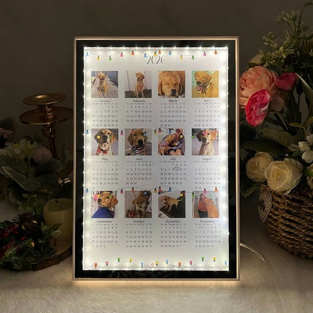 Personalized 2026 Calendar Mirror Light Box with Photo | Couple Anniversary Gift | Valentine's Day gift for Boyfriend&Girlfriend