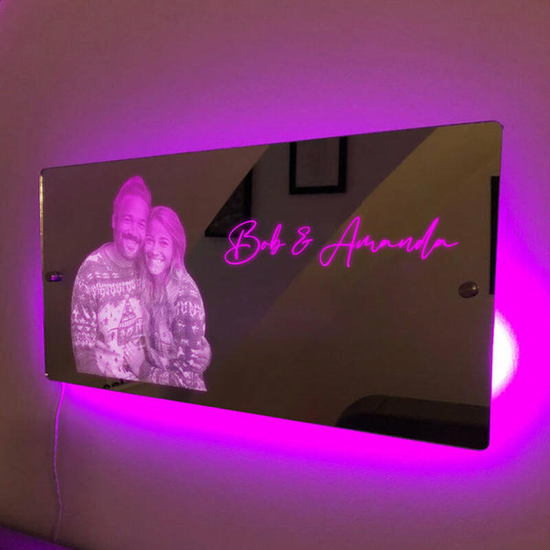 Personalized Led Mirror Lamp Custom Photo And Name Cool Gift For Valentine's Day