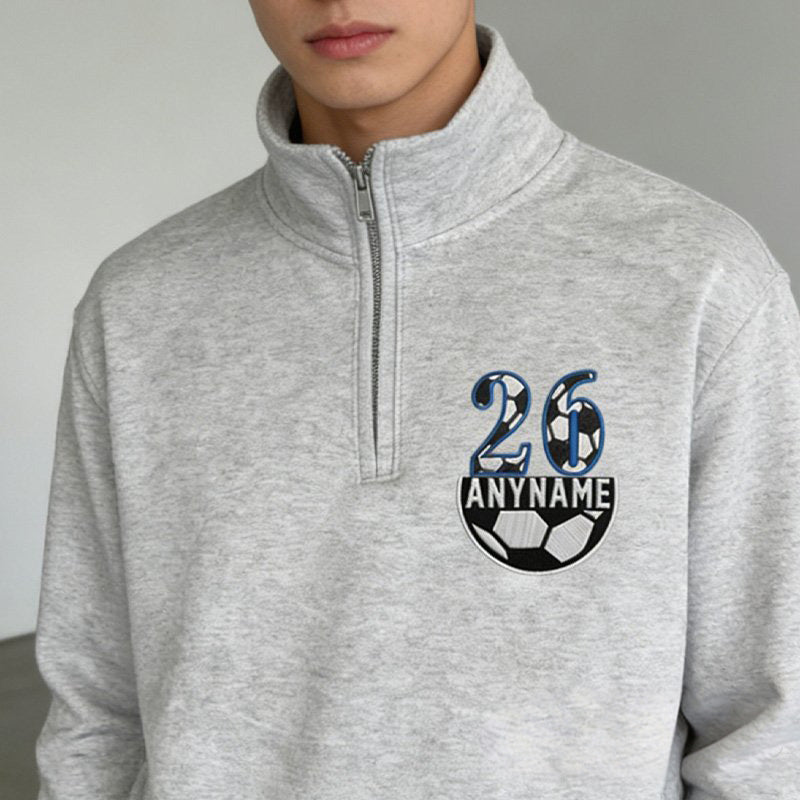 Custom Soccer Numbers Zip Sweater Designs for Embroidered Quarter with Custom Name | Gifts for Sports Mom