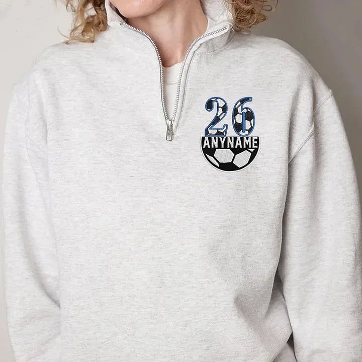 Custom Soccer Numbers Zip Sweater Designs for Embroidered Quarter with Custom Name | Gifts for Sports Mom