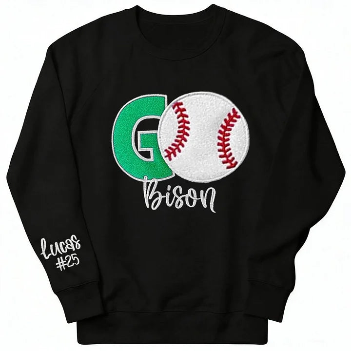 Personalized Custom Glitter Baseball Sweatshirt Embroidered Baseball Crewneck | Gifts for Sports Mom