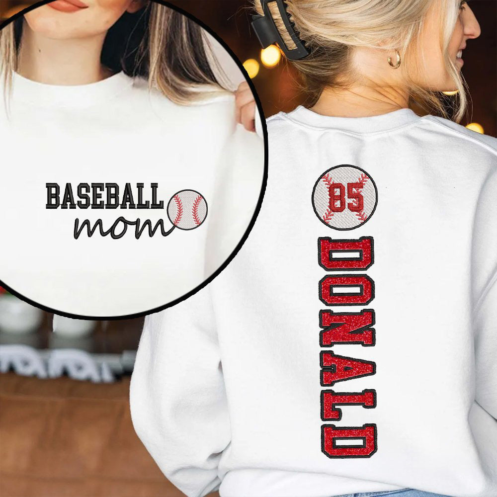 Custom Baseball Mom Sweatshirt Glitter Embroidered Name or Team Name Hoodie