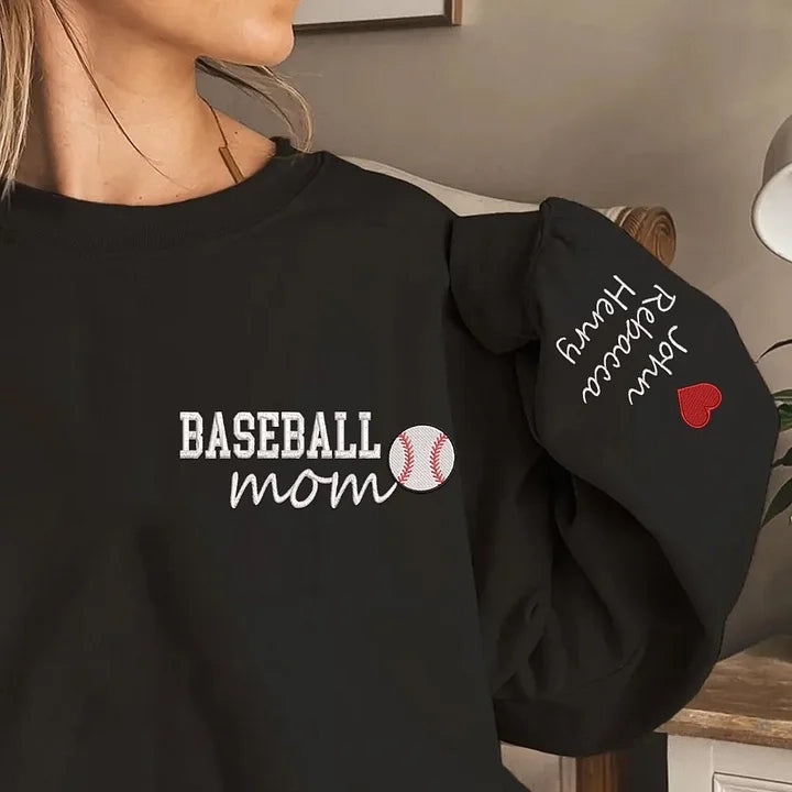 Custom Baseball Mom Sweatshirt Glitter Embroidered Name or Team Name Hoodie