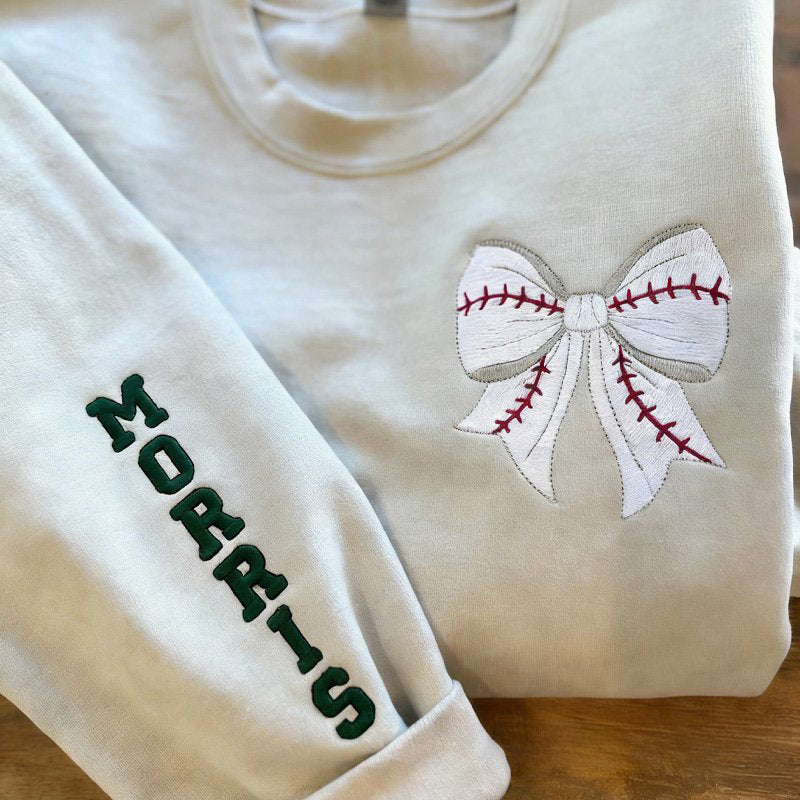 Personalized Custom Embroidered Baseball Sweatshirt with Baseball Bow for Mom Gift | Gifts for Sports Mom