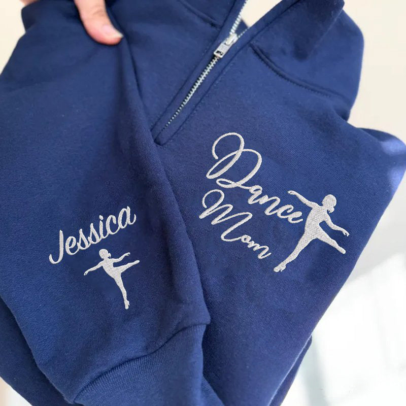Embroidered Tap Dance Mom Dad Quarter Zip Sweatshirt with Name and Silhouette | Gifts for Sports Mom