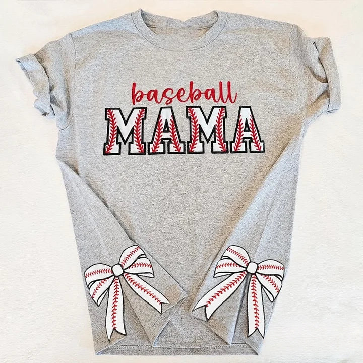 Baseball MAMA with Side Bow Apparel Embroidery T-shirt Sweatshirt Hoodie