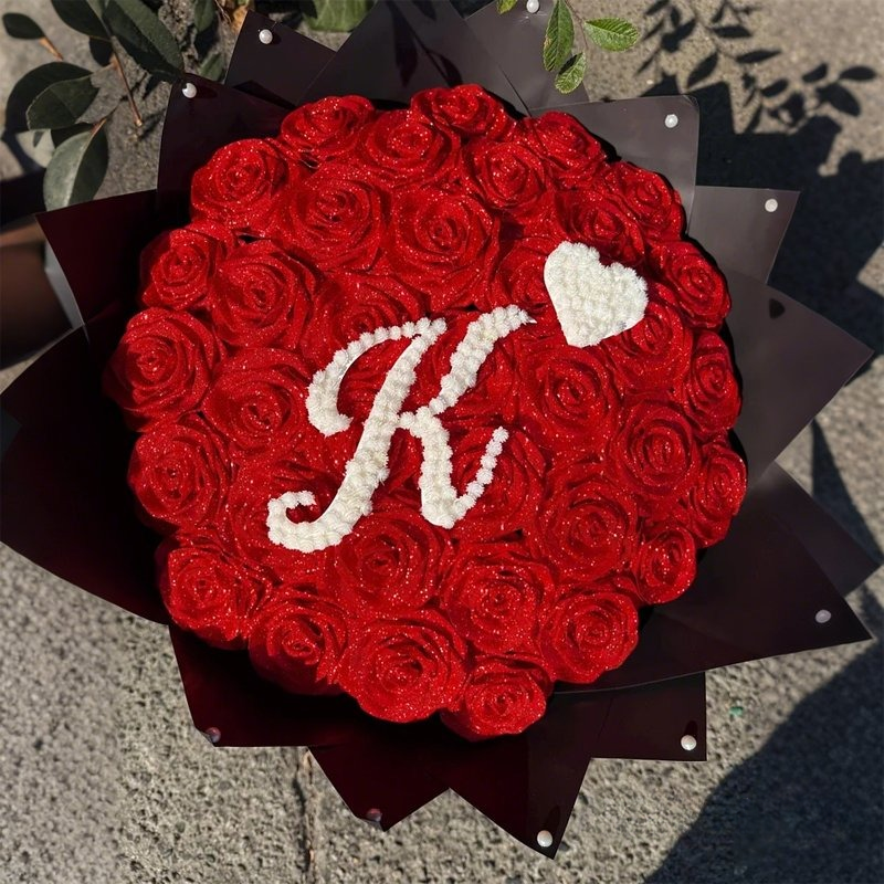 Ships Within 24 Hours-Custom Letter Glitter Rose Bouquet Couple Glitter Everlasting Rose Bouquet (Never Wither)