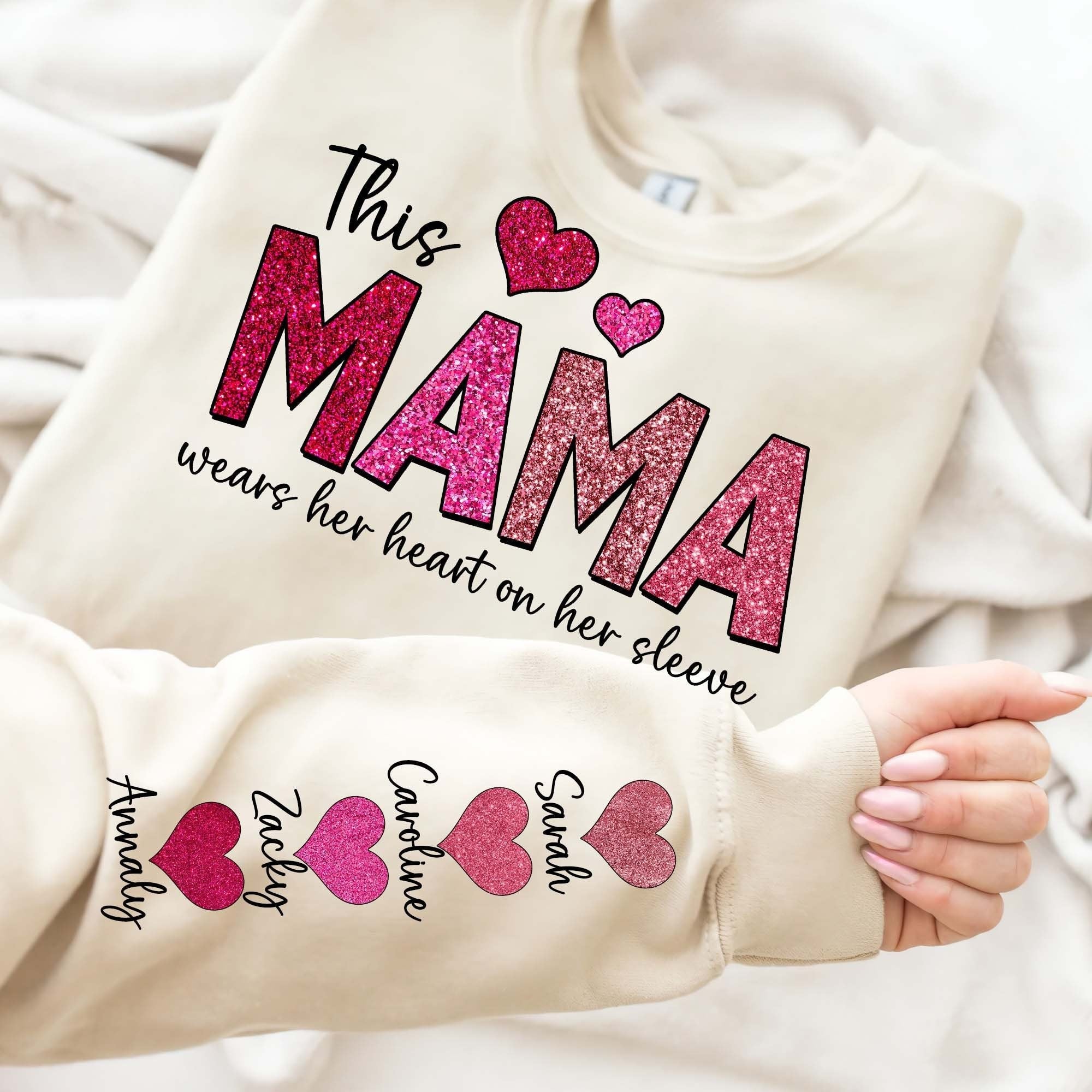 This Mama Wears Her Heart on Her Sleeve Custom Crewneck Sweatshirt | Mother's Day Gift