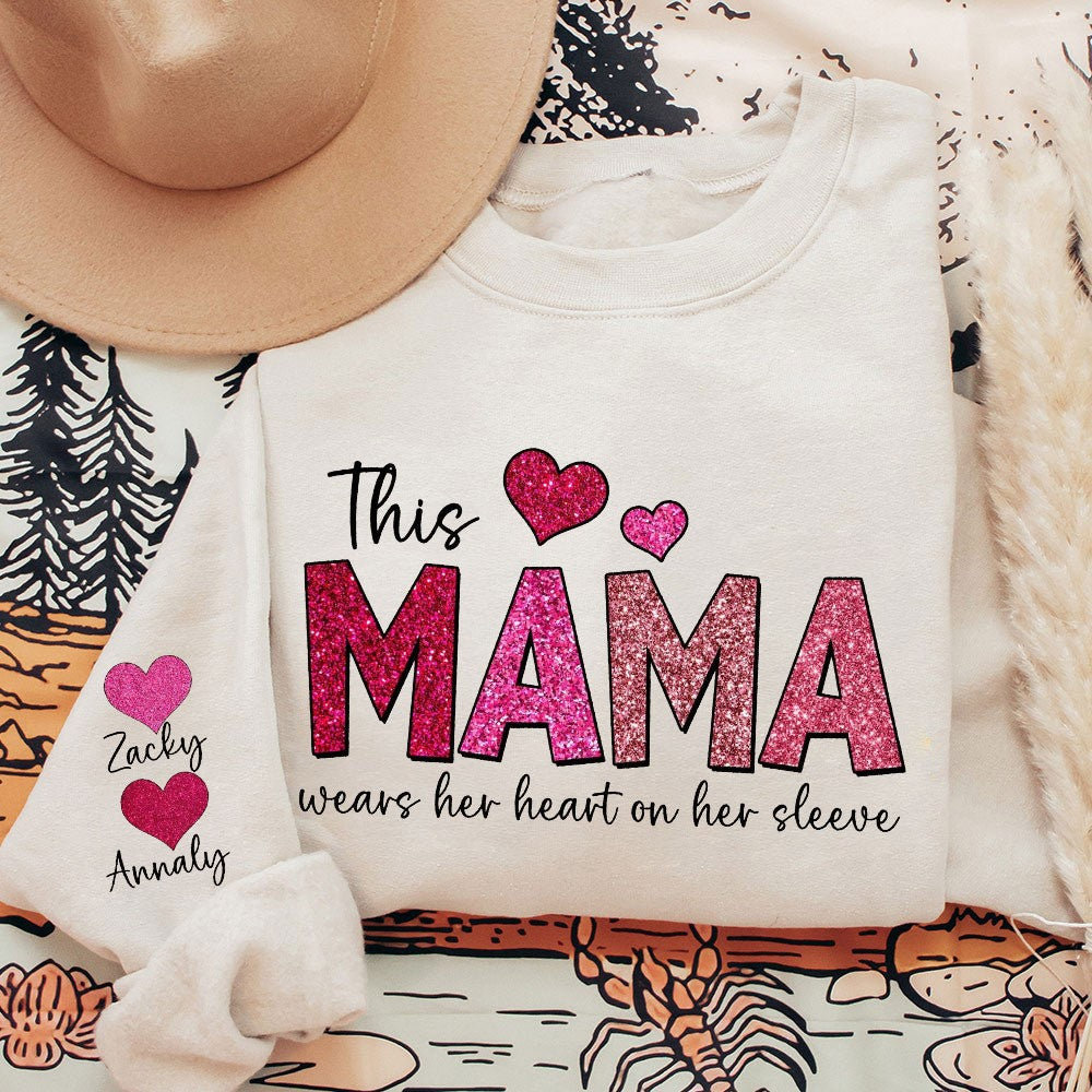 This Mama Wears Her Heart on Her Sleeve Custom Crewneck Sweatshirt | Mother's Day Gift