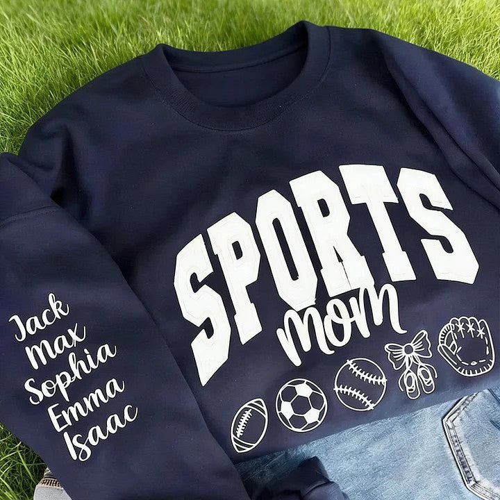 Personalized Glitter Sports Glitter Mom Sweatshirt with Embroidery Sport Icon Applique | Gifts for Sports Mom
