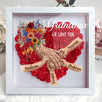 Personalized Grandma Hand Holding Shadow Box – Custom Names Rose Heart Frame for Nana | Mother’s Day Gift from Grandkids