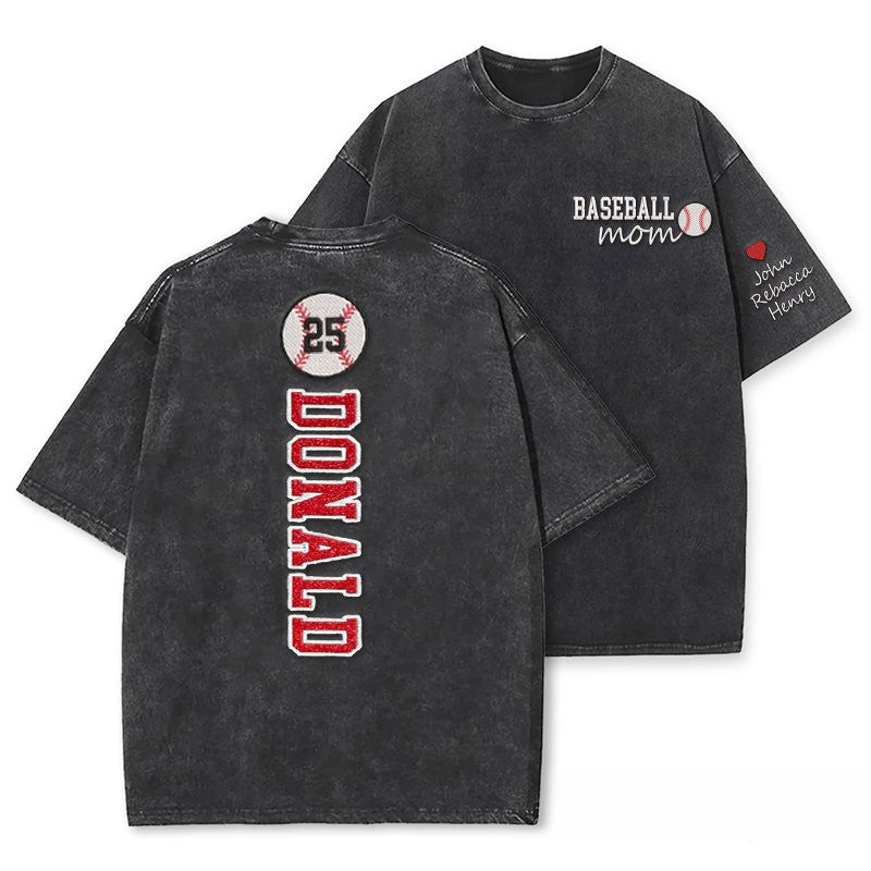 Baseball Mom Washed T-Shirt Glitter Embroidery Name or Team Name Shirt