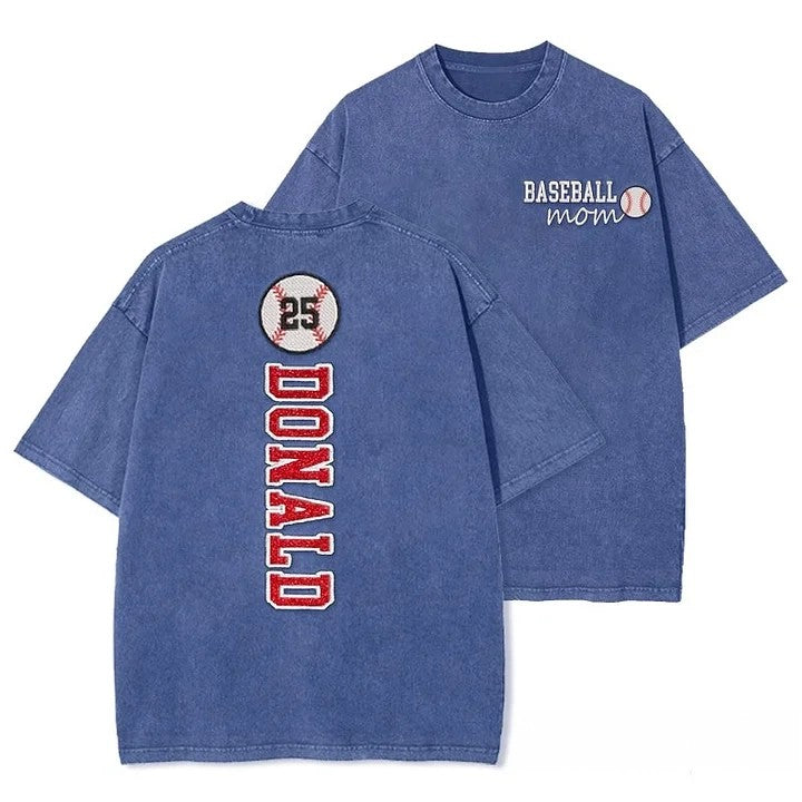 Baseball Mom Washed T-Shirt Glitter Embroidery Name or Team Name Shirt