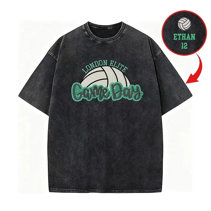 Volleyball Game Day Washed T-shirt with Side Bows | Gifts for Sports Mom