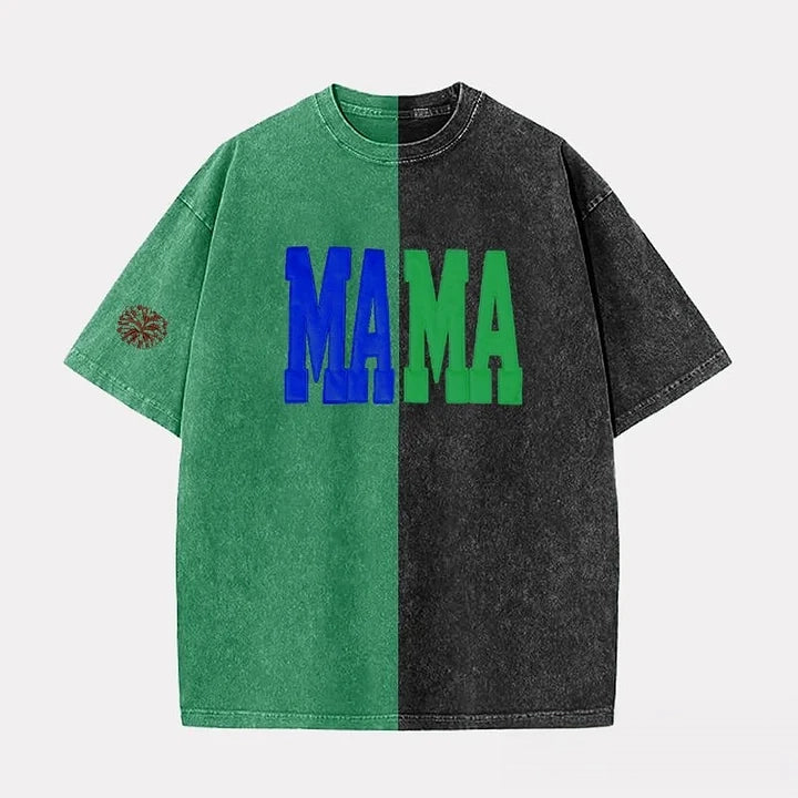 Custom Fabric Applique MAMA Two Tone Embroidered Vintage Washed T-shirt For Game Day