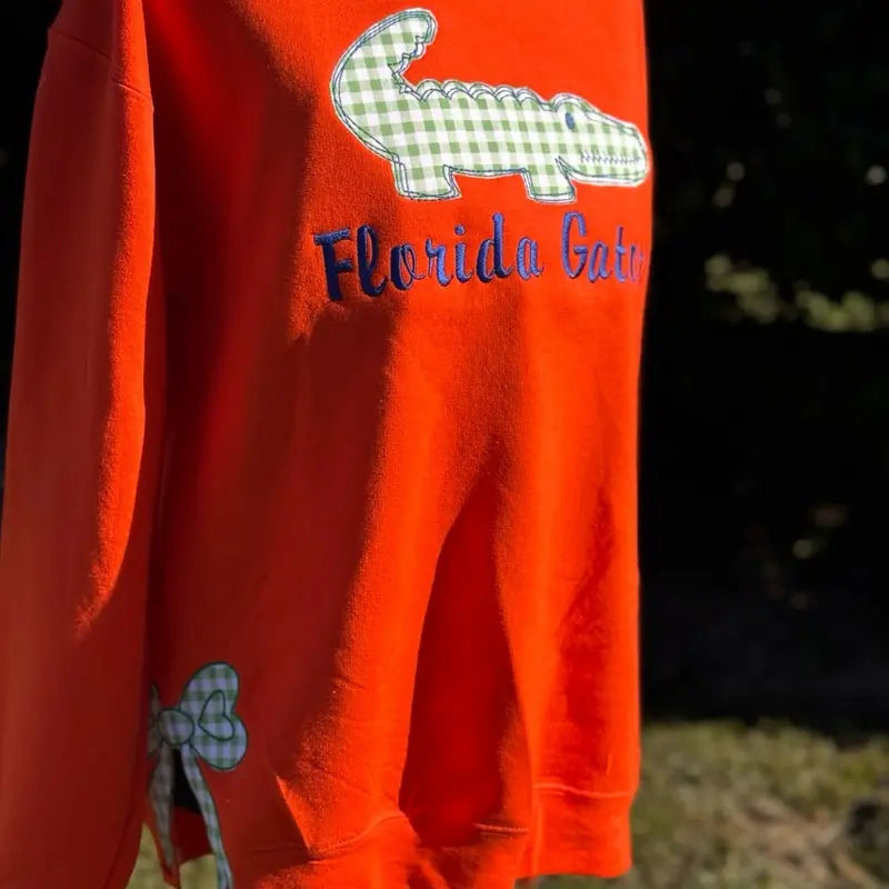 Custom Florida Gameday Women’s Team Spirit Sweatshirt – Applique Embroidered Side Bow Pullover