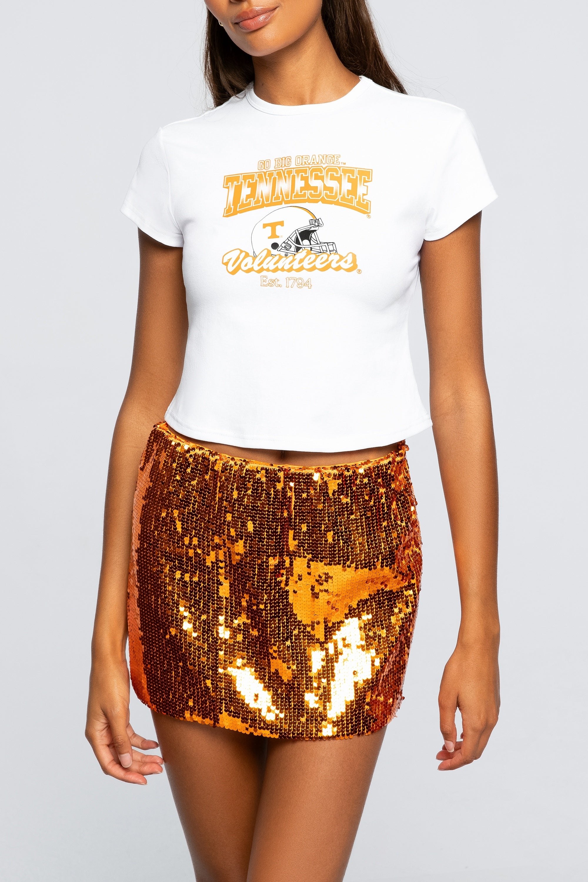 Tennessee Sequin Mini Skirt | Game Day Glam College Spirit Skirt | Tailgate Outfit