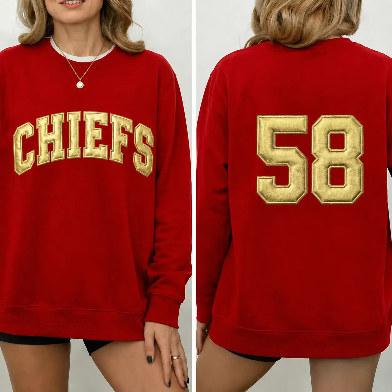 Custom Metallic Puff Team Name Sweatshirt Personalized Back Number Game Day Crewneck