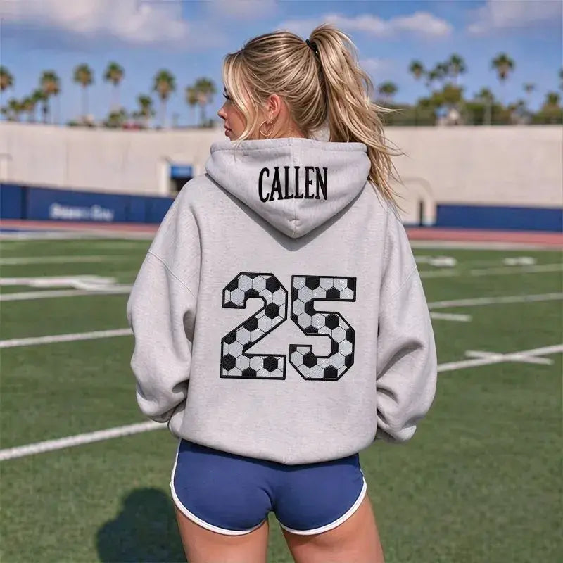 Personalized Soccer Sequin Number Hoodie Custom Name Hooded Sweatshirt Game Day Casual Outfit For Sports Fans